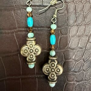Gold and Turquoise Cross Earrings